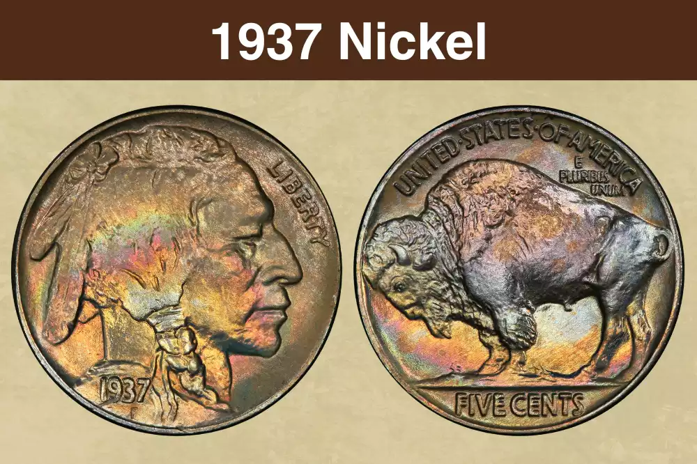 1937 Buffalo nickel obverse and reverse showing Indian portrait and buffalo design